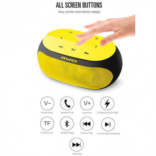 Haut-parleur Bluetooth sans fil awei Y200 avec boutons tactiles, prise en charge des lignes auxiliaires et carte TF (jaune) SA211Y1821-011