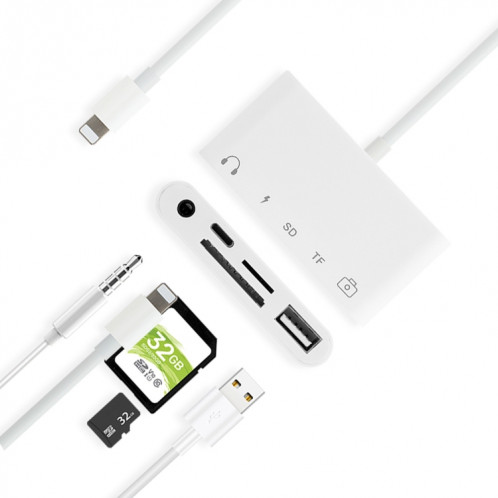 5 en 1 8 broches vers HUB USB et USB-C / Type-C et écouteurs 3,5 mm et lecteur de carte SD et TF SH3454536-07