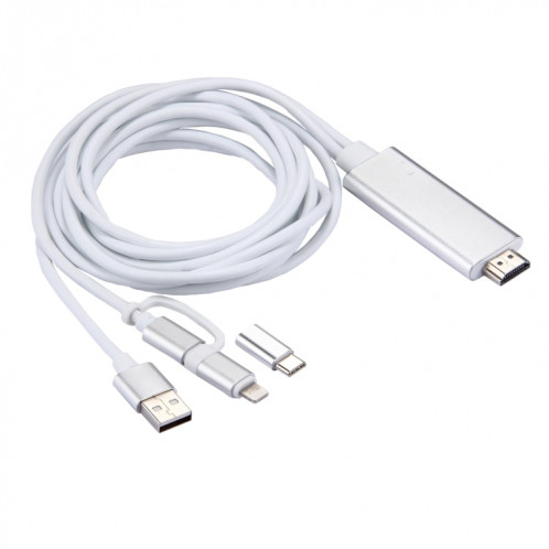 Câble adaptateur 3 en 1 Micro USB & 8 broches & Type-C vers HDMI HD 1080P HDTV (Argent) SH431S1606-08
