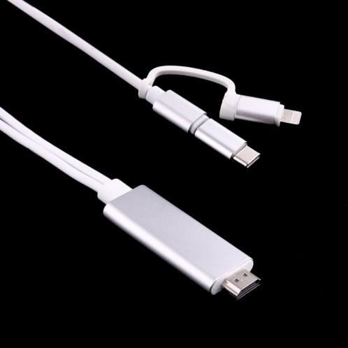 Câble adaptateur 3 en 1 Micro USB & 8 broches & Type-C vers HDMI HD 1080P HDTV (Argent) SH431S1606-08