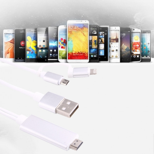 Câble adaptateur 3 en 1 Micro USB & 8 broches & Type-C vers HDMI HD 1080P HDTV (Argent) SH431S1606-08