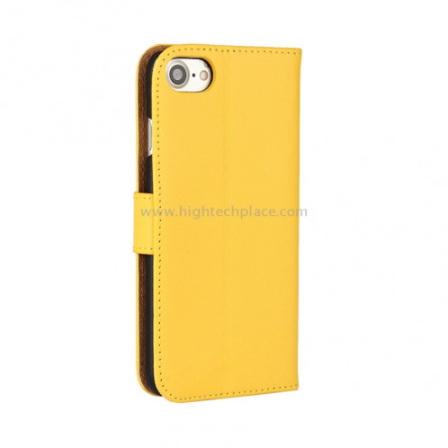 Pour iPhone 8 & 7 Etui en cuir véritable à rabat avec fermeture éclair et porte-cartes (Jaune) SP566Y1487-07