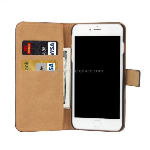 Pour iPhone 8 & 7 Etui en cuir véritable à rabat avec fermeture éclair et porte-cartes (Jaune) SP566Y1487-07