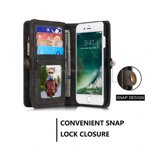 CaseMe pour iPhone 8 et 7 Porte-documents multifonctions en cuir avec étui de protection magnétique détachable pour PC et porte-cartes et 10 emplacements pour cartes et 3 fentes pour billets et 1 porte-cartes à SC573B0-012