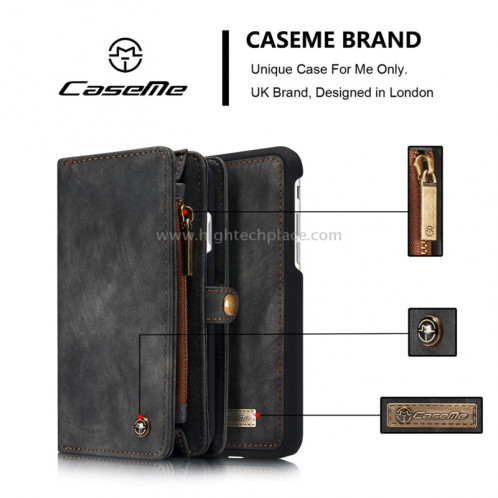 CaseMe pour iPhone 8 et 7 Porte-documents multifonctions en cuir avec étui de protection magnétique détachable pour PC et porte-cartes et 10 emplacements pour cartes et 3 fentes pour billets et 1 porte-cartes à SC573B0-012