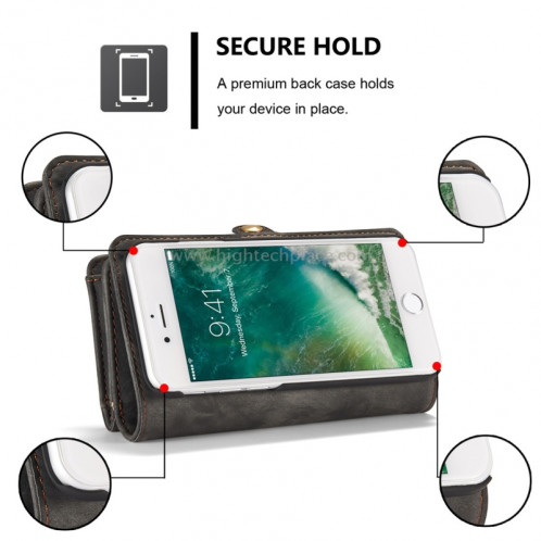 CaseMe pour iPhone 8 et 7 Porte-documents multifonctions en cuir avec étui de protection magnétique détachable pour PC et porte-cartes et 10 emplacements pour cartes et 3 fentes pour billets et 1 porte-cartes à SC573B0-012