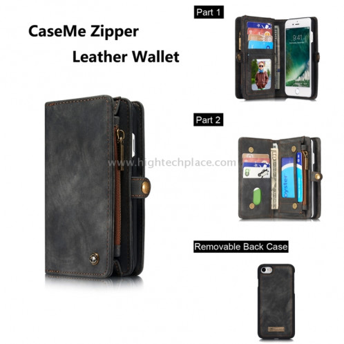 CaseMe pour iPhone 8 et 7 Porte-documents multifonctions en cuir avec étui de protection magnétique détachable pour PC et porte-cartes et 10 emplacements pour cartes et 3 fentes pour billets et 1 porte-cartes à SC573B0-012