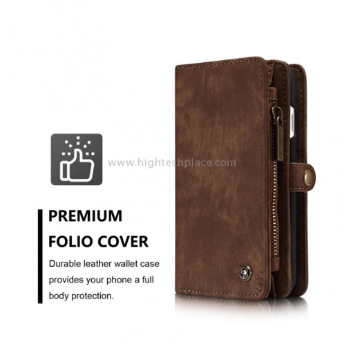 CaseMe pour iPhone 8 et 7 Porte-documents multifonctions en cuir avec étui de protection magnétique détachable et étui de protection et 10 fentes pour cartes et 3 fentes pour billets et 1 portefeuille à fermeture à SC573C7-012