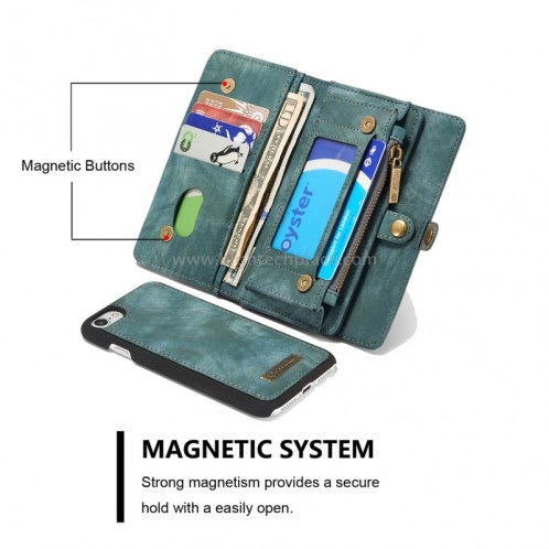 CaseMe pour iPhone 8 et 7 Porte-documents multifonctions en cuir avec étui de protection magnétique détachable et étui de protection et 10 emplacements pour cartes et 3 fentes pour billets et 1 porte-monnaie et 2 SC573L0-012
