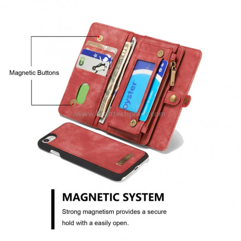 CaseMe pour iPhone 8 et 7 Porte-documents en cuir multifonctions avec étui de protection magnétique détachable et étui de protection et 10 emplacements pour cartes et 3 fentes pour billets et 1 porte-monnaie à SC573R1-012