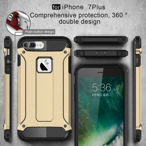 Pour iPhone 8 Plus et 7 Plus Armure Tough TPU + PC combinaison (or) SH032J1696-012