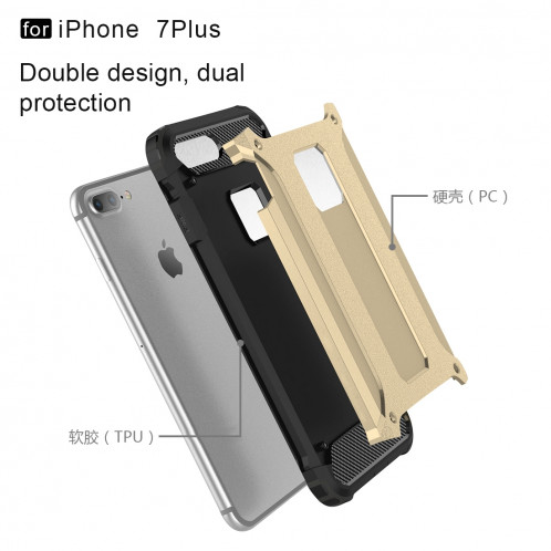 Pour iPhone 8 Plus et 7 Plus Armure Tough TPU + PC combinaison (or) SH032J1696-012
