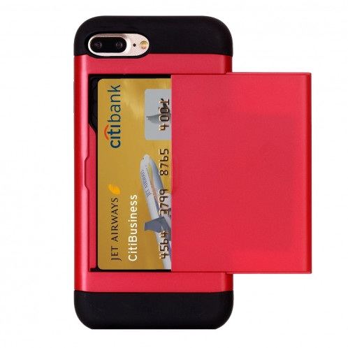 Pour étui combiné en TPU + PC Slide Style pour iPhone 8 Plus & 7 Plus avec fente pour carte (rouge) SH046R1967-06