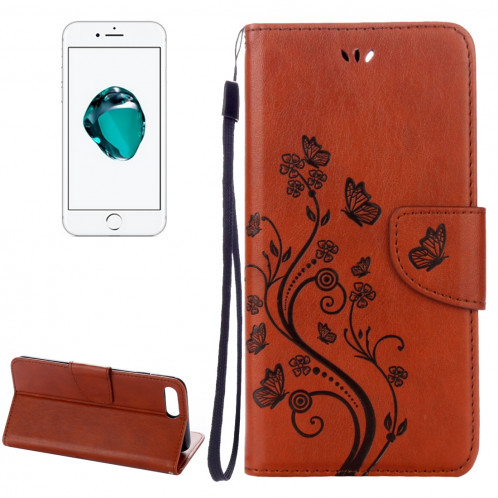 Pour iPhone 8 Plus et 7 Plus Fleurs Gaufrage Horizontal Flip Housse en cuir avec Holder & Card Slots & Wallet & Lanyard (Café) SF191C303-06