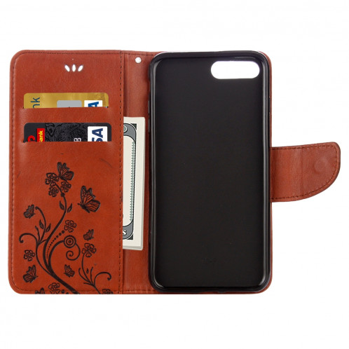 Pour iPhone 8 Plus et 7 Plus Fleurs Gaufrage Horizontal Flip Housse en cuir avec Holder & Card Slots & Wallet & Lanyard (Café) SF191C303-06