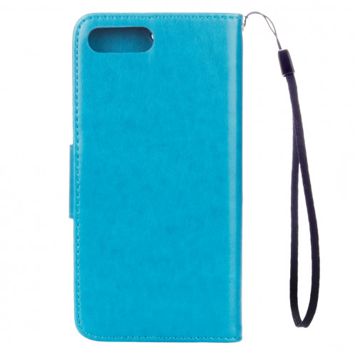 Pour iPhone 8 Plus et 7 Plus Fleurs Gaufrage Horizontal Flip Housse en cuir avec titulaire et fentes pour cartes et portefeuille et lanière (Bleu) SF191L1522-06