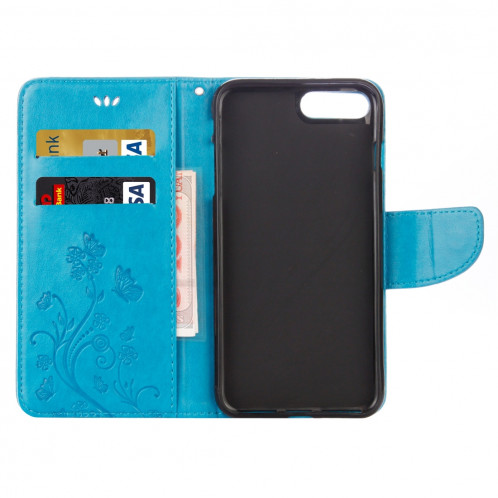 Pour iPhone 8 Plus et 7 Plus Fleurs Gaufrage Horizontal Flip Housse en cuir avec titulaire et fentes pour cartes et portefeuille et lanière (Bleu) SF191L1522-06