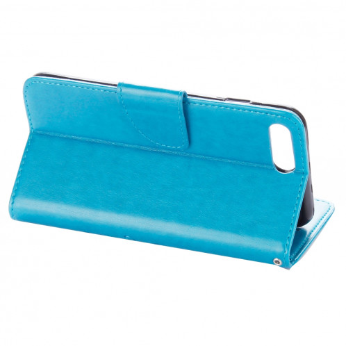 Pour iPhone 8 Plus et 7 Plus Fleurs Gaufrage Horizontal Flip Housse en cuir avec titulaire et fentes pour cartes et portefeuille et lanière (Bleu) SF191L1522-06