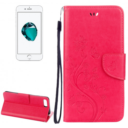 Pour iPhone 8 Plus et 7 Plus Fleurs Gaufrage Housse en cuir Flip horizontale avec titulaire et fentes pour cartes et portefeuille et lanière (Magenta) SF191M127-06