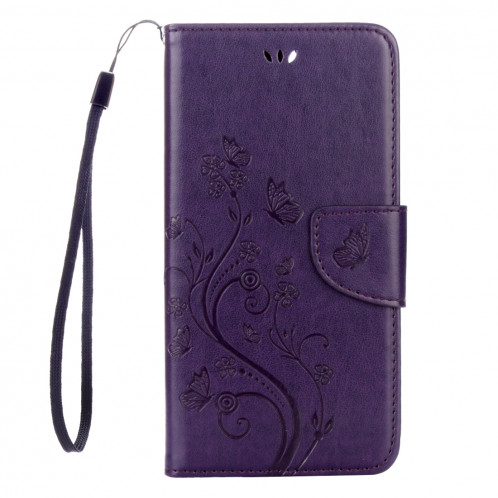 Pour iPhone 8 Plus et 7 Plus Fleurs Gaufrage Horizontal Flip Housse en cuir avec titulaire et fentes pour cartes et portefeuille et lanière (violet) SF191P288-06