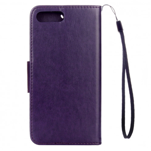 Pour iPhone 8 Plus et 7 Plus Fleurs Gaufrage Horizontal Flip Housse en cuir avec titulaire et fentes pour cartes et portefeuille et lanière (violet) SF191P288-06