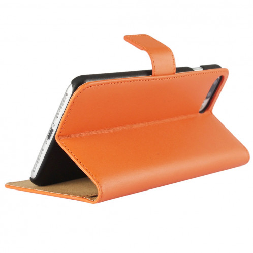 Pour iPhone 8 Plus & 7 Plus Véritable Split Split Housse en cuir avec support et fentes pour cartes et porte-monnaie (Orange) SH314E1761-08