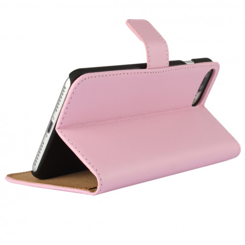 Pour iPhone 8 Plus & 7 Plus Housse en cuir véritable à rabat horizontal avec porte-monnaie et porte-monnaie (rose) SH314F923-08