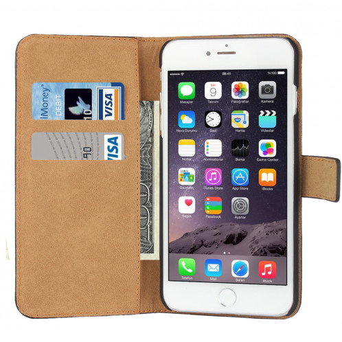 Pour iPhone 8 Plus & 7 Plus Housse en cuir véritable à rabat horizontal avec porte-monnaie et porte-monnaie (bleu) SH314L343-08