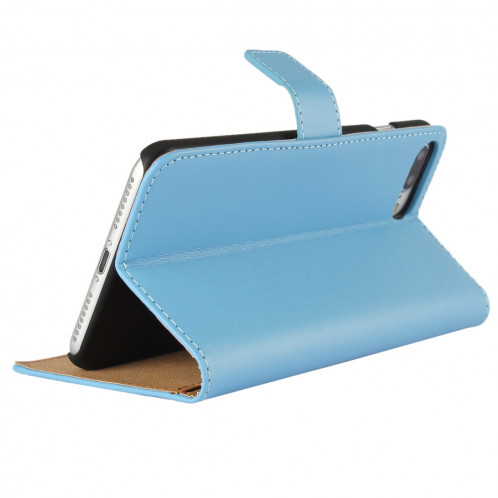 Pour iPhone 8 Plus & 7 Plus Housse en cuir véritable à rabat horizontal avec porte-monnaie et porte-monnaie (bleu) SH314L343-08