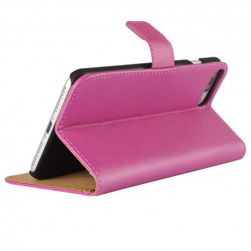 Pour iPhone 8 Plus & 7 Plus Housse en cuir véritable à rabat horizontal avec porte-monnaie et porte-monnaie (Magenta) SH314M165-08
