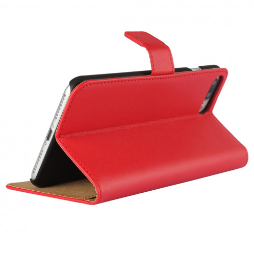 Pour iPhone 8 Plus & 7 Plus Véritable Split Split Housse en cuir avec support et fentes pour cartes et porte-monnaie (Rouge) SH314R1996-08