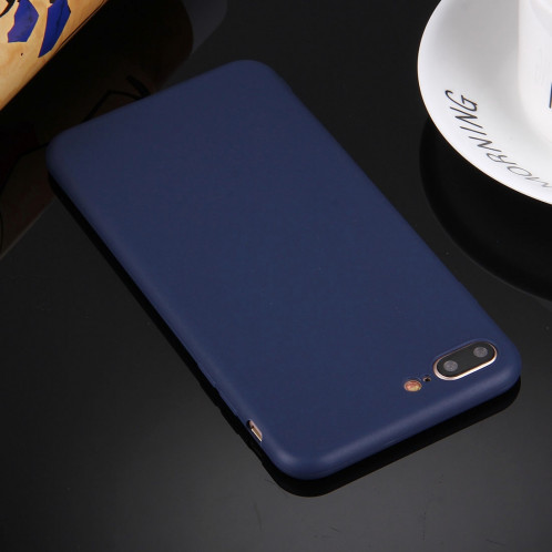 Pour iPhone 8 Plus et 7 Plus TPU couleur solide étui de protection sans trou rond (bleu foncé) SH598D322-08
