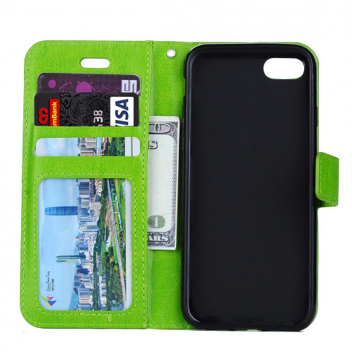 Pour iPhone 8 Plus et 7 Plus Crazy Horse Horizontal Housse en cuir flip avec boucle magnétique et titulaire et fentes pour cartes et porte-monnaie et cadre photo (vert) SF120G491-08