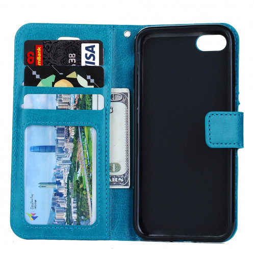 Pour iPhone 8 Plus et 7 Plus Crazy Horse Horizontal Housse en cuir flip avec boucle magnétique et titulaire et fentes pour cartes et porte-monnaie et cadre photo (bleu) SF120L140-08