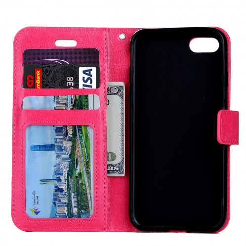 Pour iPhone 8 Plus et 7 Plus Crazy Horse Horizontal Housse en cuir flip avec boucle magnétique et titulaire et fentes pour cartes et porte-monnaie et cadre photo (magenta) SF120M1826-08