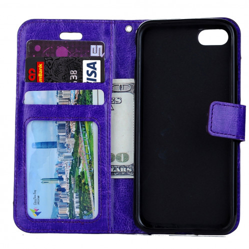 Pour iPhone 8 Plus et 7 Plus Crazy Horse Horizontal Housse en cuir flip avec boucle magnétique et porte-cartes et fentes pour cartes et porte-monnaie et cadre photo (violet) SF120P491-08