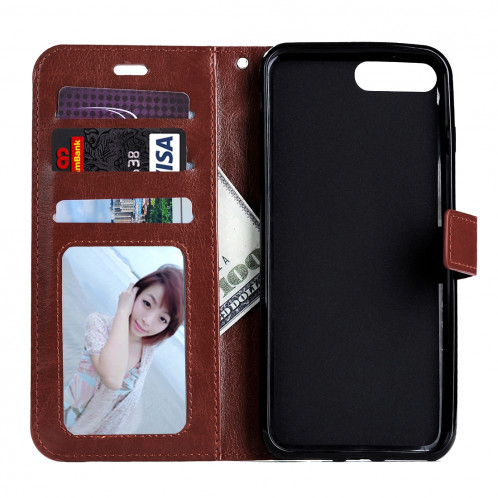 Pour iPhone 8 Plus et 7 Plus Crazy Horse Horizontal Housse en cuir flip avec boucle magnétique et titulaire et fentes pour cartes et porte-monnaie et cadre photo (brun) SF120Z456-08