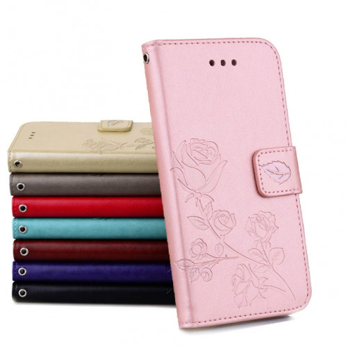 Fro Etui en cuir avec motif de fleurs pressées pour iPhone 8 Plus et 7 Plus Roses avec support, emplacements pour cartes et porte-monnaie (Or rose) SH05RG411-012