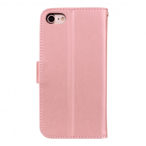 Fro Etui en cuir avec motif de fleurs pressées pour iPhone 8 Plus et 7 Plus Roses avec support, emplacements pour cartes et porte-monnaie (Or rose) SH05RG411-012