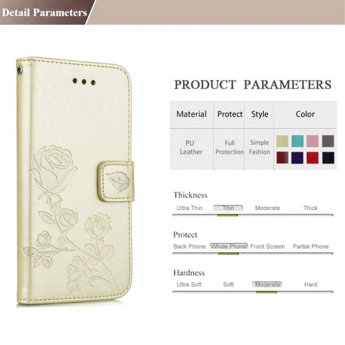 Fro Etui en cuir avec motif de fleurs pressées pour iPhone 8 Plus et 7 Plus Roses avec support, emplacements pour cartes et porte-monnaie (Or rose) SH05RG411-012