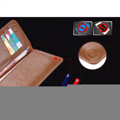 FLOVEME Housse de protection horizontale universelle en cuir véritable avec fentes pour cartes et porte-monnaie pour iPhone / Samsung / Huawei / Xiaomi / 5,5 pouces au-dessous des smartphones (café) SF014C1378-07