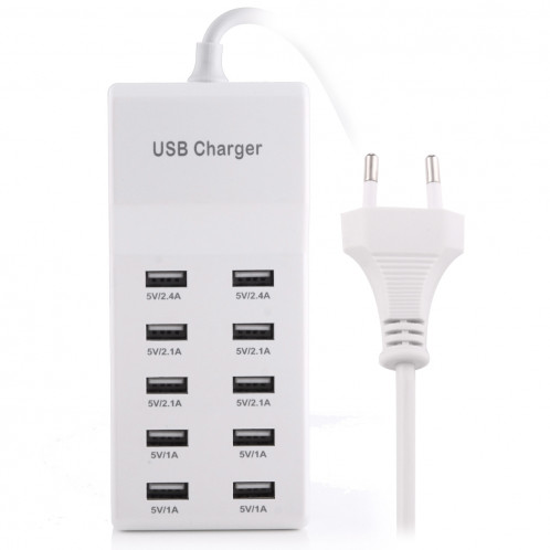Adaptateur de chargeur USB 5 ports 2.4A / 2.1A / 1A 10 ports, pour iPhone, Galaxy, Huawei, Xiaomi, LG, HTC et autres téléphones intelligents, appareils rechargeables, (blanc) SH880W907-05