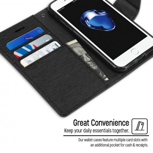 AGENDA MERCURY GOOSPERY CANVAS pour iPhone 8 Plus & 7 Plus Housse en cuir avec des fentes pour cartes et un porte-monnaie (noir) SG628B1482-012