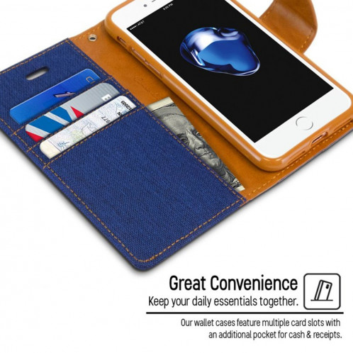 AGENDA MERCURY GOOSPERY TOILE POUR iPhone 8 Plus & 7 Plus Housse en Cuir Horizontale avec Fentes pour Cartes & Portefeuille & Support (Bleu Foncé) SG628D352-012