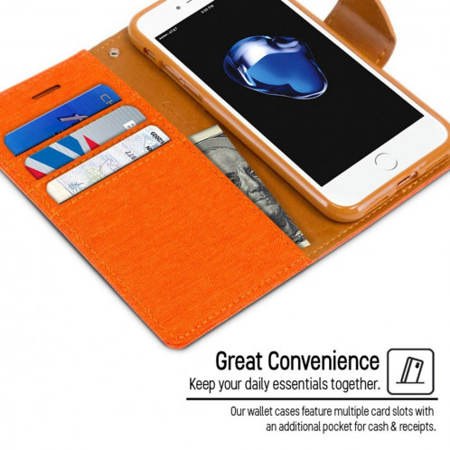 MERCURY GOOSPERY AGRUMES EN CAOUTCHOUC pour iPhone 8 Plus & 7 Plus Housse en Cuir Horizontale avec Texture Slot & Porte-monnaie (Orange) SG628E1779-012