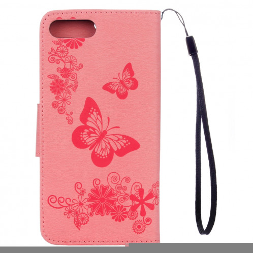 Pour iPhone 8 Plus et 7 Plus Papillons Gaufrage Housse en cuir Flip horizontale avec titulaire et fentes pour cartes et portefeuille et lanière (rose) SH953F1435-06