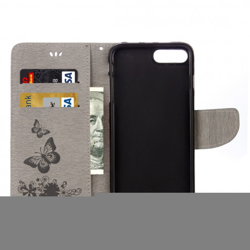 Pour iPhone 8 Plus et 7 Plus Papillons Gaufrage Housse en cuir Flip Horizontal avec Holder & Card Slots & Wallet & Lanyard (Gris) SH953H383-06