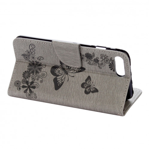 Pour iPhone 8 Plus et 7 Plus Papillons Gaufrage Housse en cuir Flip Horizontal avec Holder & Card Slots & Wallet & Lanyard (Gris) SH953H383-06