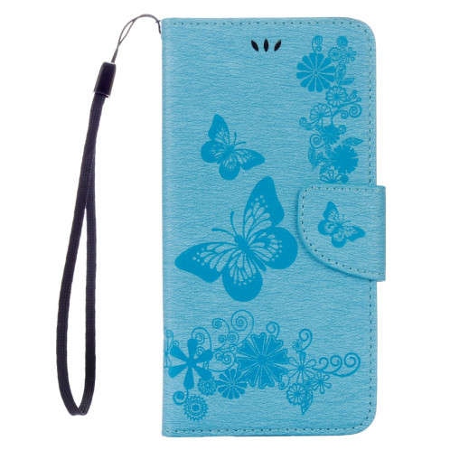 Pour iPhone 8 Plus et 7 Plus Papillons Gaufrage Housse en cuir pour rabat avec porte-cartes et fentes pour cartes et porte-monnaie et lanière (Bleu) SH953L809-06