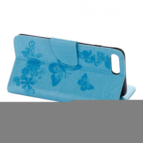 Pour iPhone 8 Plus et 7 Plus Papillons Gaufrage Housse en cuir pour rabat avec porte-cartes et fentes pour cartes et porte-monnaie et lanière (Bleu) SH953L809-06